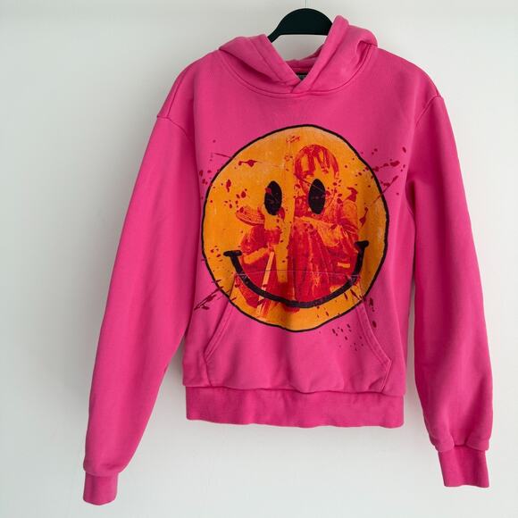 PeaceInWar Fall 24 Hoodie Size Small Pink Bleed Smiley Sweatshirt Streetwear - Picture 1 of 10
